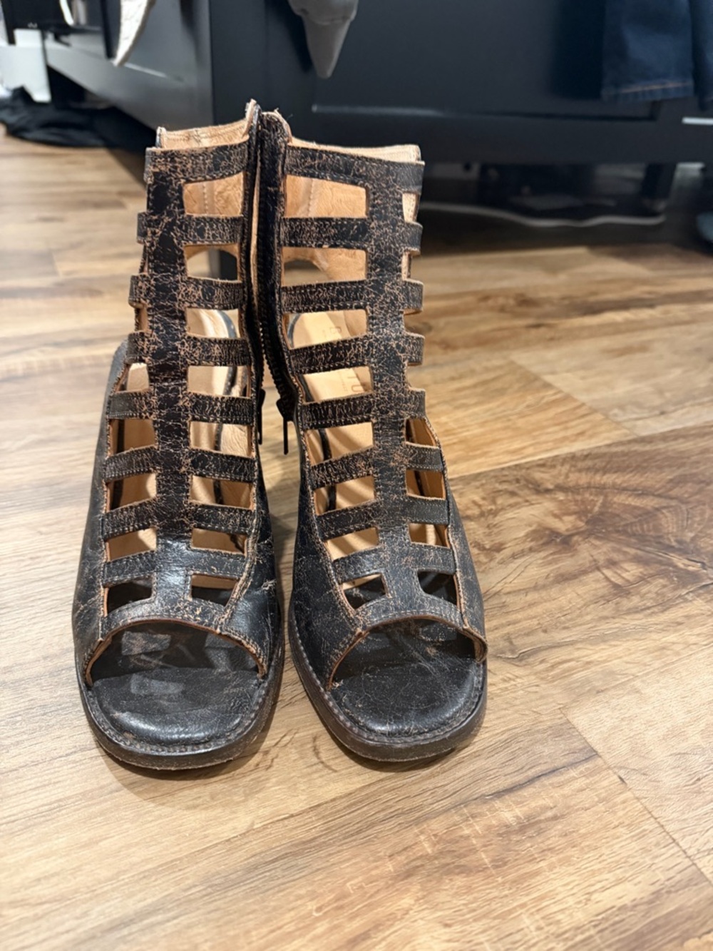 Women's Distressed Black Gladiator Sandals